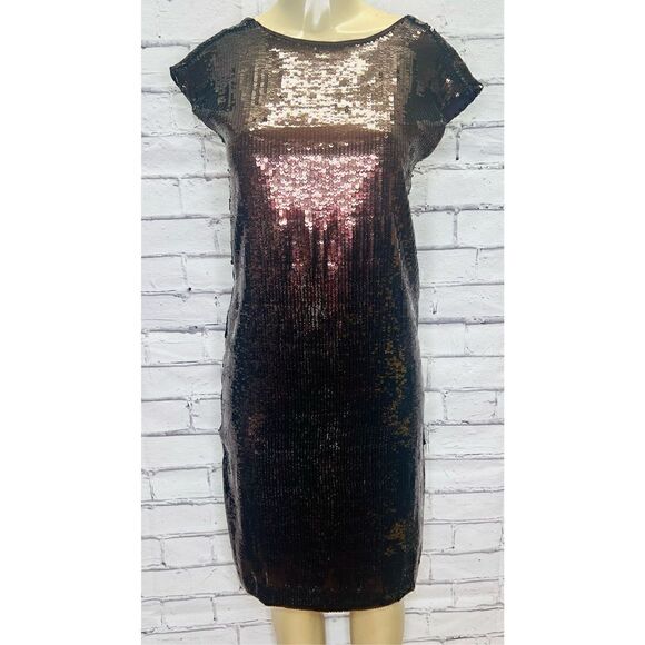 Anthropologie Womens Brown Maeve Kara Sequined Pullover Shift Mini Dress XS - Picture 5 of 8